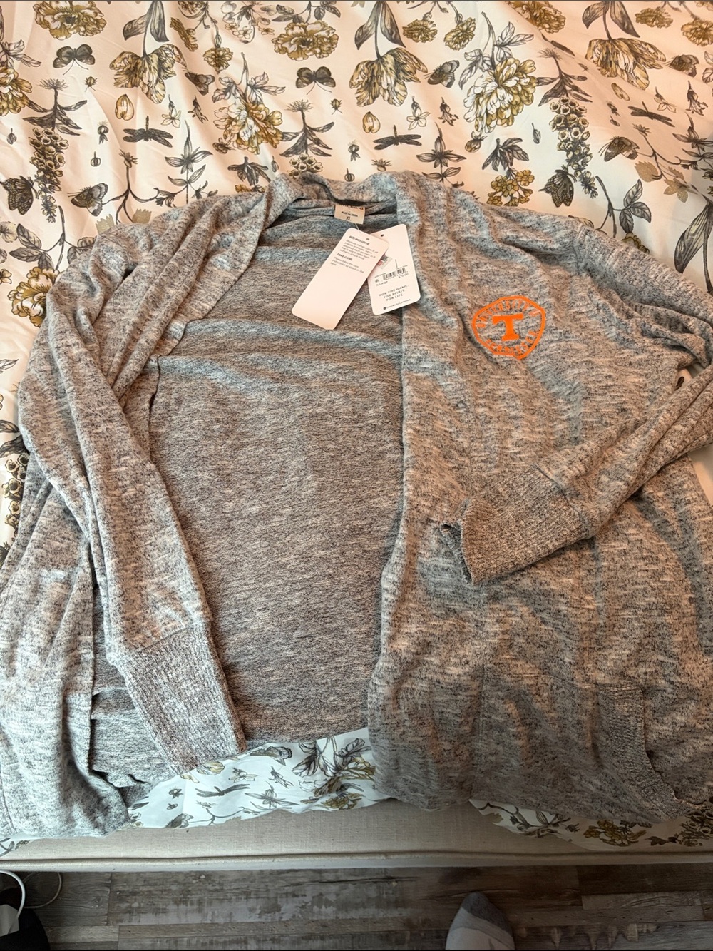 Cozy Women's Lightweight Open-Front Cardigan Sweater - Gray with Orange Logo